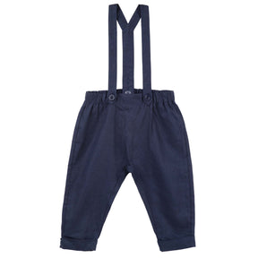 DESIGNER KIDZ | Finley Linen Suspender Pants - Navy