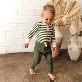 SNUGGLE HUNNY KIDS | Olive Stripe Long Sleeve Bodysuit