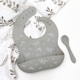 ONE.CHEW.THREE | Silicone Catch Bib and Spoon Set (TWO COLOURS AVAILABLE)