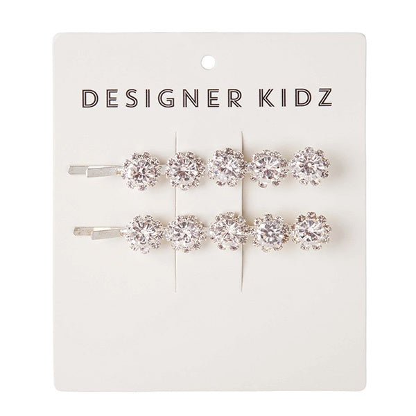 DESIGNER KIDZ | Sparkle Flower Hair Clip Pack - Silver