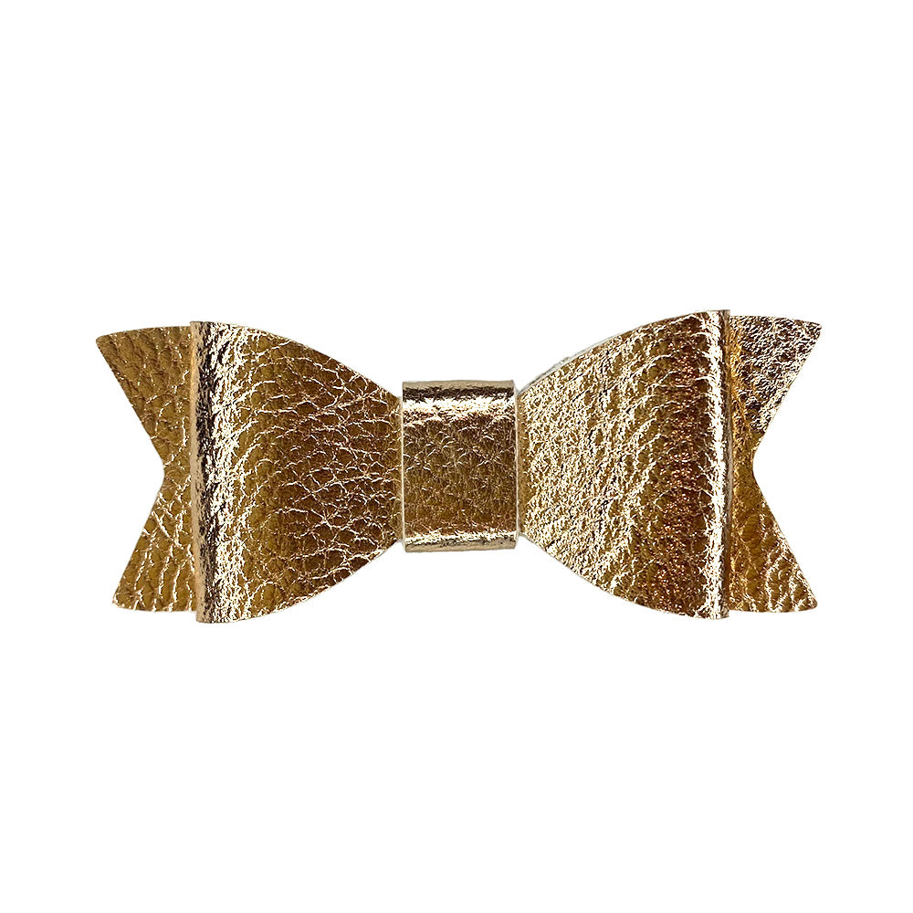 SISTER BOWS | Faux Leather Sister Bow Metallic Rose Gold