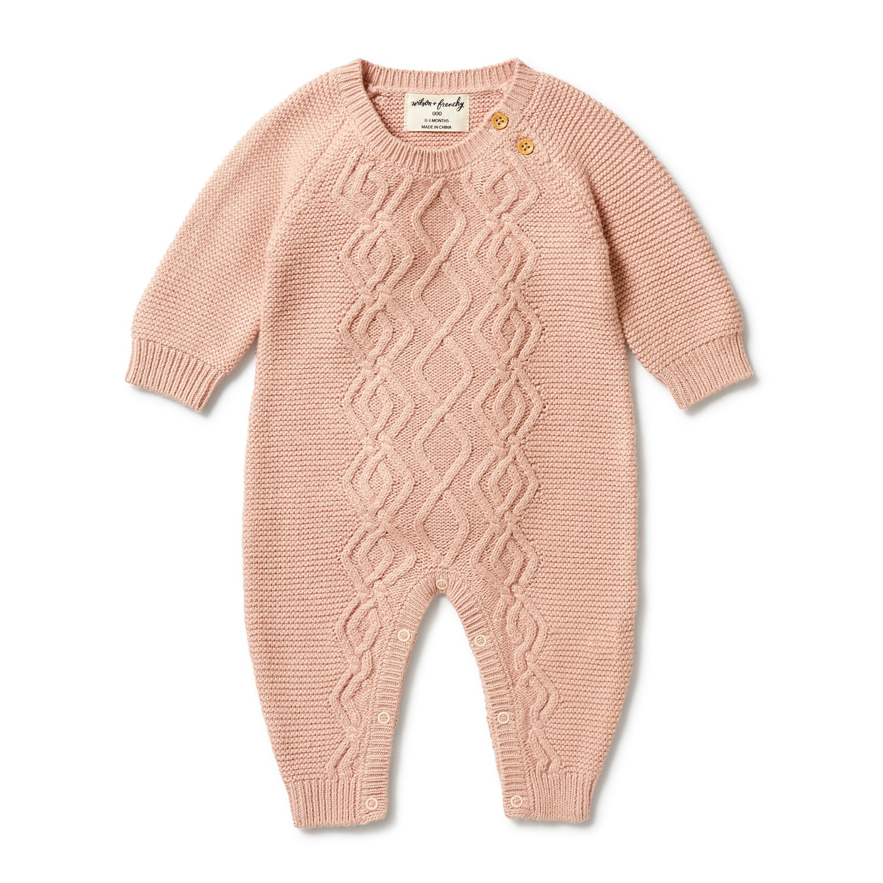 WILSON + FRENCHY | Knitted Cable Growsuit Rose